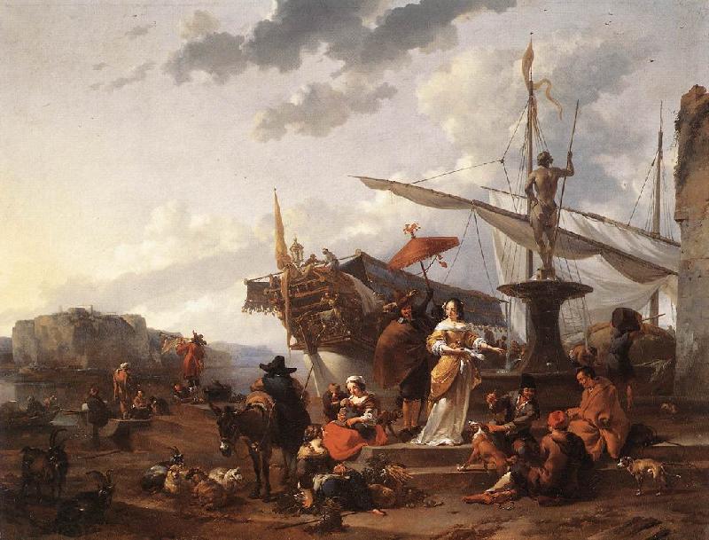 BERCHEM, Nicolaes A Southern Harbour Scene China oil painting art